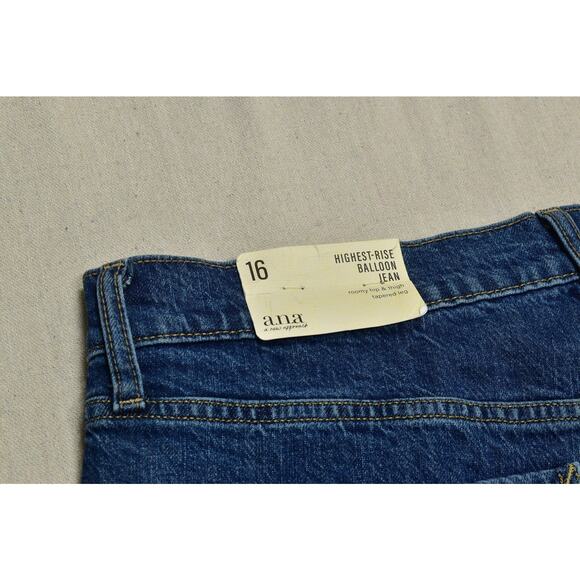 NEW Ana Highest-Rise Balloon Jeans Womens Plus Size 16 Mom Jean Tapered Leg Blue - Picture 7 of 8